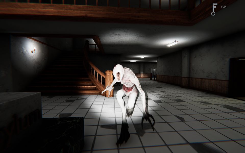 A pale creature crawling through a hall