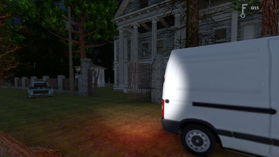 A van parked outside the mansion